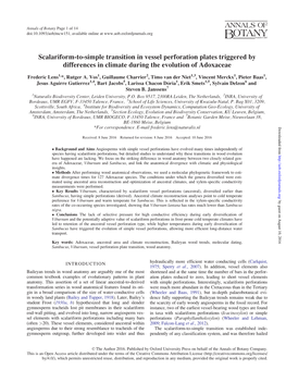 Scalariform-To-Simple Transition in Vessel Perforation Plates Triggered by Differences in Climate During the Evolution of Adoxaceae