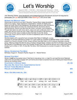 Worship Guide V1 Page �1 of �5 August 9, 2020
