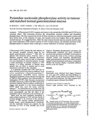 Pyrimidine Nucleoside Phosphorylase Activity in Tumour and Matched Normal Gastrointestinal Mucosa