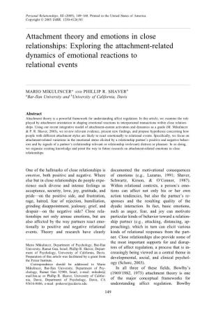 Attachment Theory and Emotions in Close Relationships: Exploring the Attachment-Related Dynamics of Emotional Reactions to Relational Events