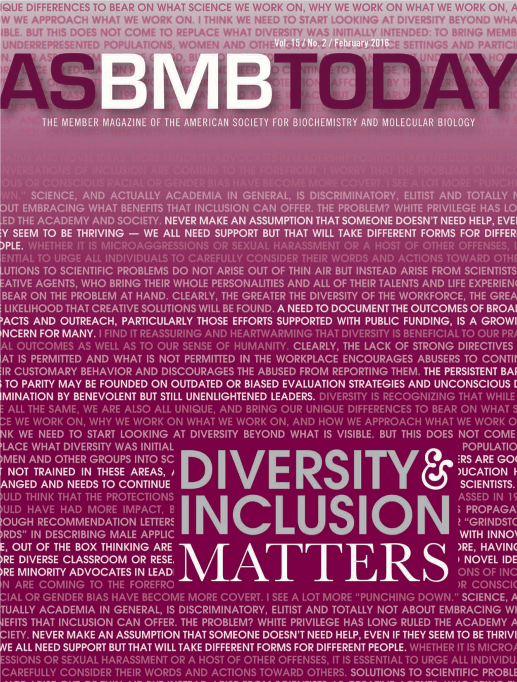 February 2016 Asbmb Today 1 Editor’S Note