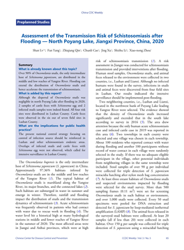 Assessment of the Transmission Risk of Schistosomiasis After Flooding — North Poyang Lake, Jiangxi Province, China, 2020