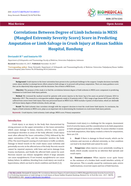 (Mangled Extremity Severity Score) Score in Predicting Amputation Or Limb Salvage in Crush Injury at Hasan Sadikin Hospital, Bandung