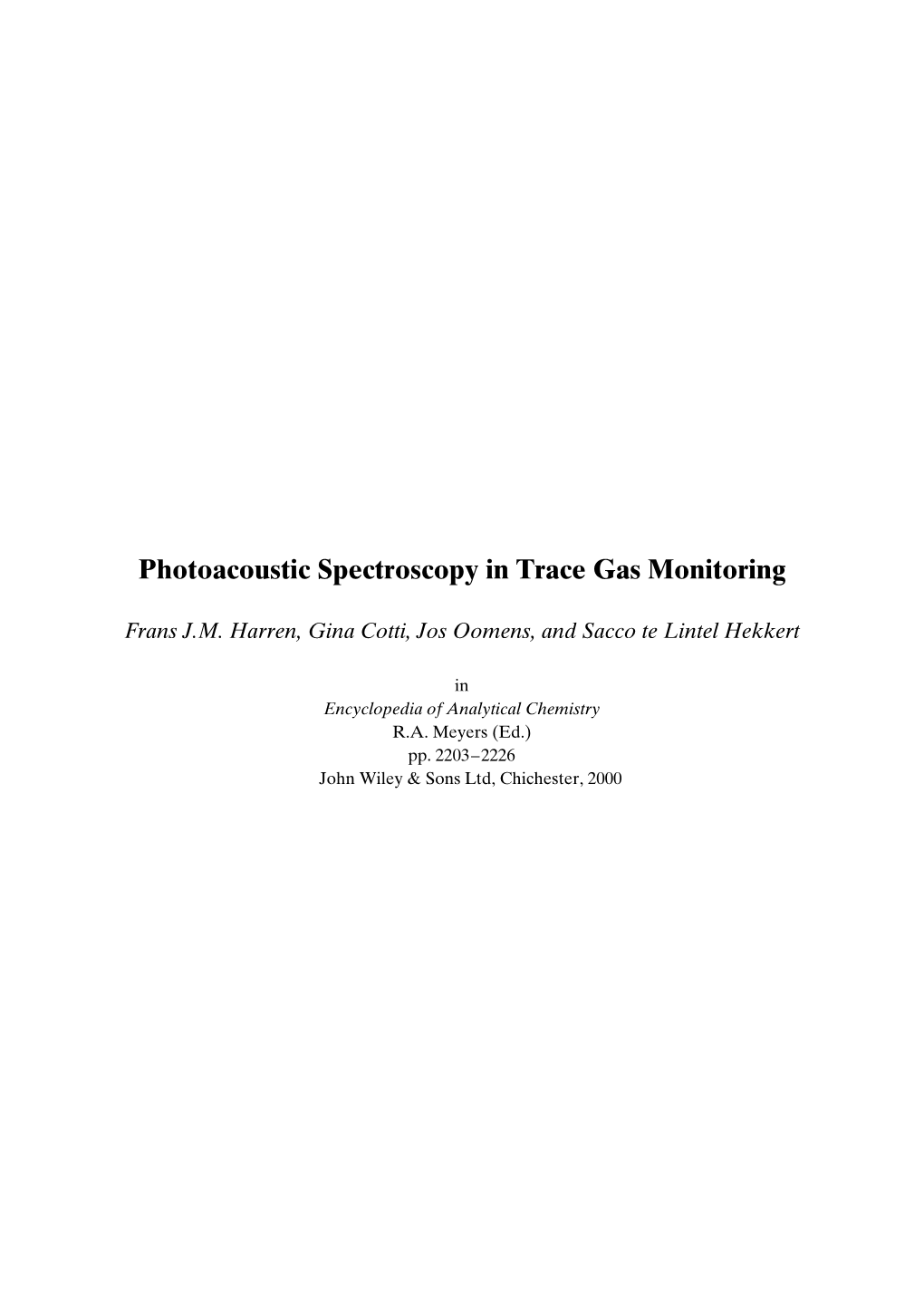 Photoacoustic Spectroscopy in Trace Gas Monitoring