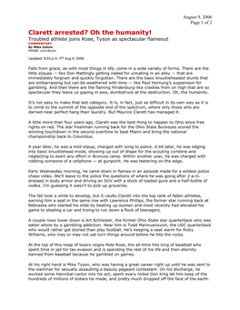Clarett Arrested? Oh the Humanity! Troubled Athlete Joins Rose, Tyson As Spectacular Flameout COMMENTARY by Mike Celizic MSNBC Contributor