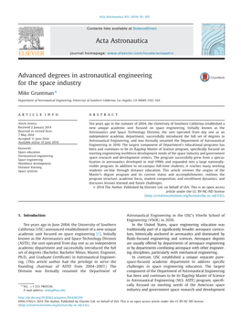 Advanced Degrees in Astronautical Engineering for the Space Industry