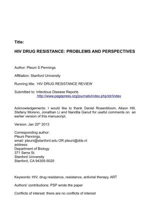Hiv Drug Resistance: Problems and Perspectives