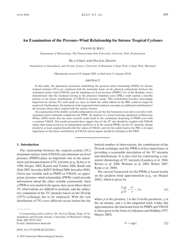 An Examination of the Pressure–Wind Relationship for Intense Tropical Cyclones