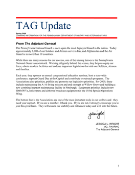 TAG Update Spring 2009 COMMAND INFORMATION for the PENNSYLVANIA DEPARTMENT of MILITARY and VETERANS AFFAIRS