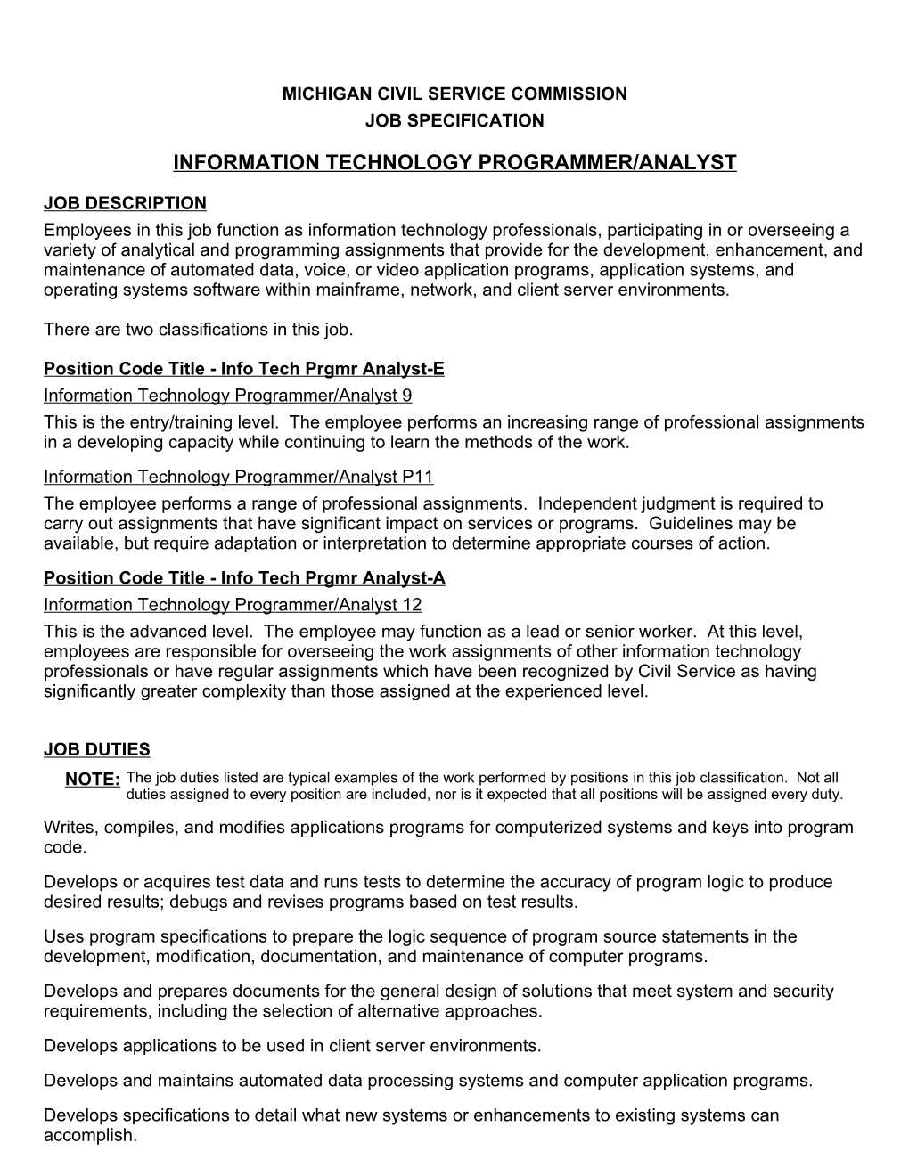 IT Programmer/Analyst