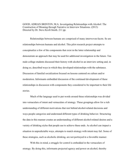 GOOD, ADRIAN BRINTON, M.A. Investigating Relationships with Alcohol: the Construction of Meaning Through Narrative in Interview Situations