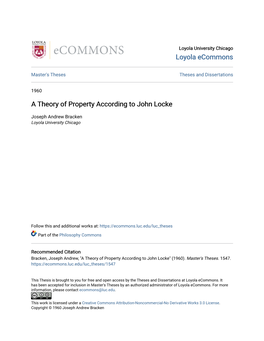 A Theory of Property According to John Locke