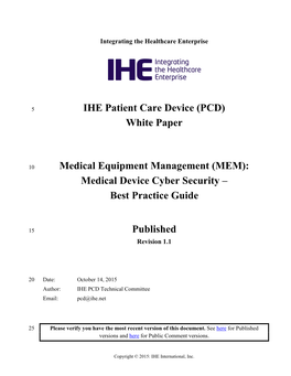 Medical Device Cyber Security – Best Practice Guide