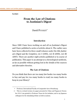 From the Law of Citations to Justinian's Digest1）