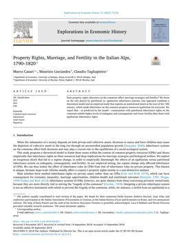 Property Rights, Marriage, and Fertility in the Italian Alps, 1790-1820