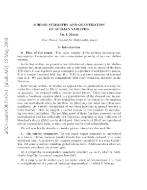 Arxiv:Math/0005143V1 [Math.AG] 15 May 2000 Aite N,Mr Eeal,Cmlxand Complex T/B Generally, More And, Varieties O Geometry Non–Commutative and Commutative Varieties