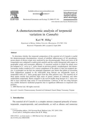 A Chemotaxonomic Analysis of Terpenoid Variation in Cannabis