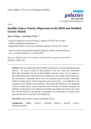 Satellite Galaxy Velocity Dispersions in the SDSS and Modified Gravity Models