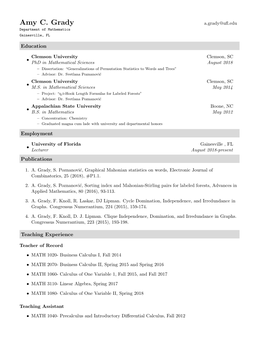 Amy C. Grady A.Grady@Uﬂ.Edu Department of Mathematics Gainesville, FL