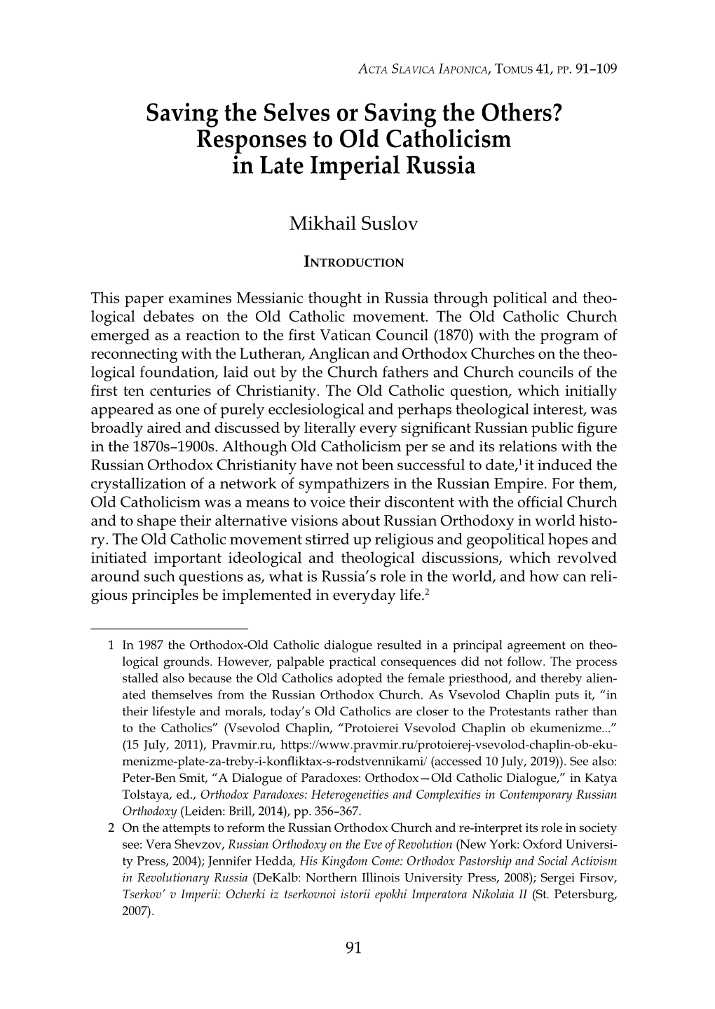 Responses to Old Catholicism in Late Imperial Russia