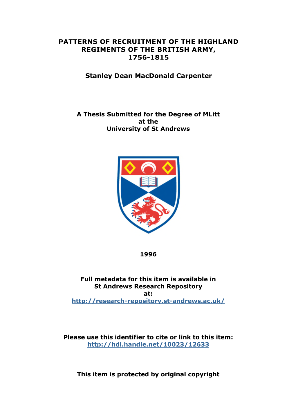 Stanley Dean Macdonald Carpenter Mlitt Thesis