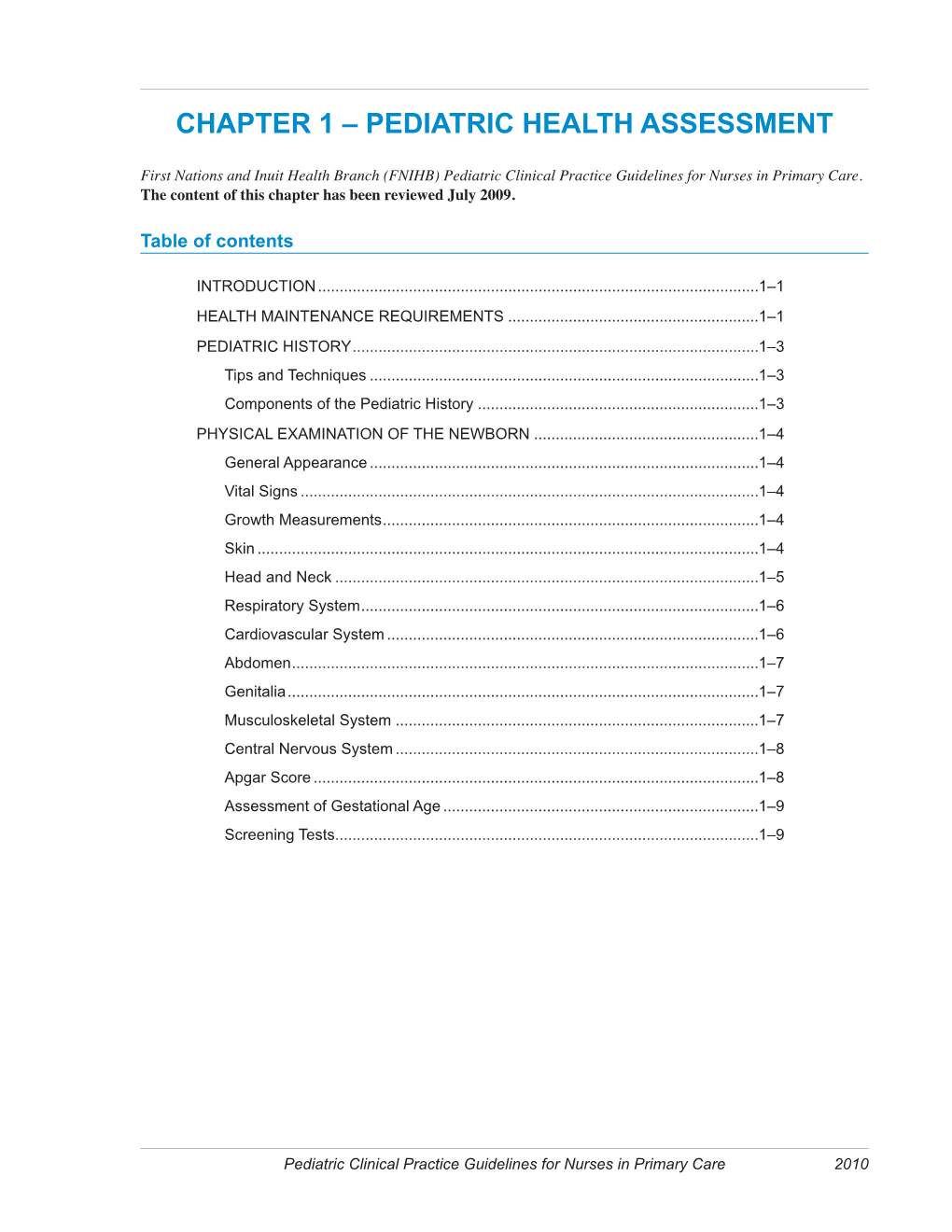 Chapter 1 – Pediatric Health Assessment