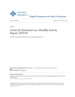Center for Terrorism Law: Monthly Activity Report, 2010-02 St