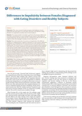 Differences in Impulsivity Between Females Diagnosed with Eating Disorders and Healthy Subjects