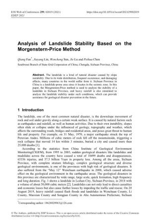 Analysis of Landslide Stability Based on the Morgenstern-Price Method
