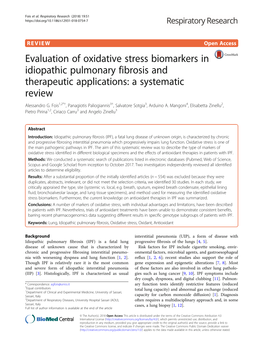 Evaluation of Oxidative Stress Biomarkers in Idiopathic Pulmonary Fibrosis and Therapeutic Applications: a Systematic Review Alessandro G