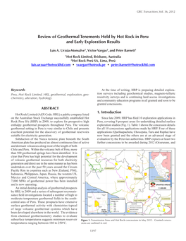 Review of Geothermal Tenements Held by Hot Rock in Peru and Early Exploration Results