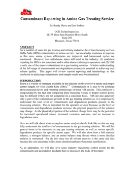 Contaminant Reporting in Amine Gas Treating Service