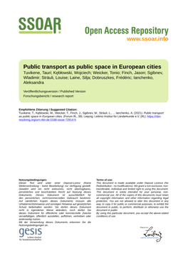 Public Transport As Public Space in European Cities
