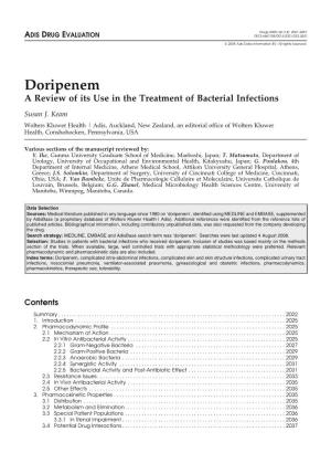 Doripenem a Review of Its Use in the Treatment of Bacterial Infections
