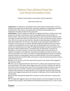 Nahum Tate's Richard II and the Late Stuart Succession Crisis