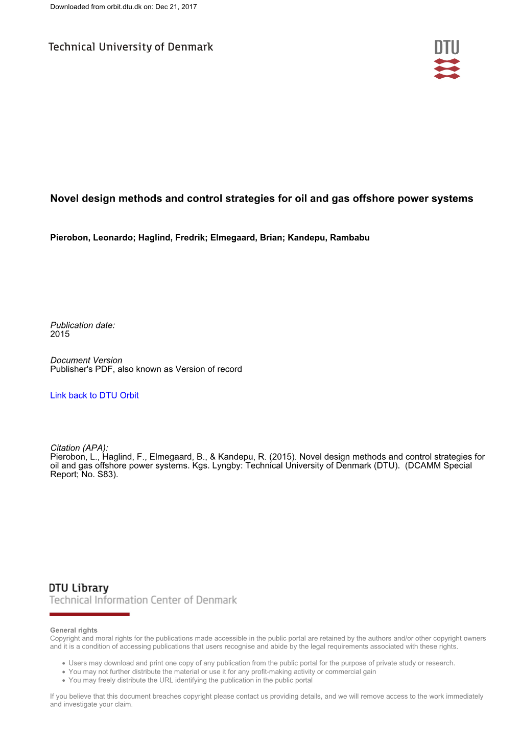 Novel Design Methods and Control Strategies for Oil and Gas Offshore Power Systems