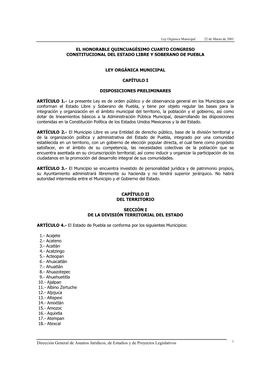 Ley Orgánica Municipal 22 De Marzo De 2001