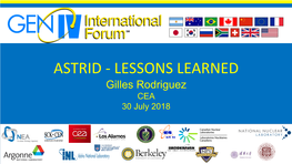 ASTRID - LESSONS LEARNED Gilles Rodriguez CEA 30 July 2018