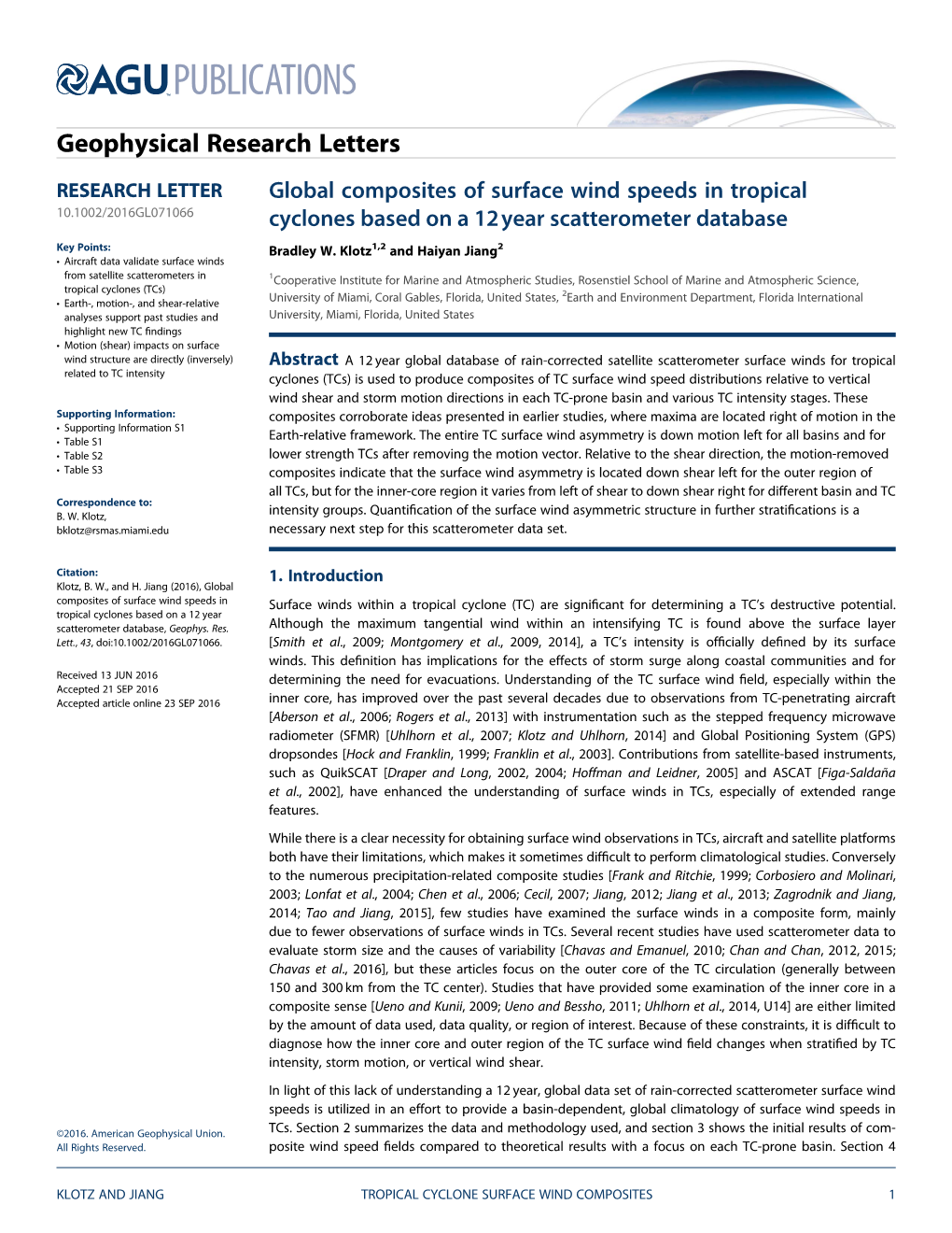 Global Composites of Surface Wind Speeds in Tropical Cyclones Based