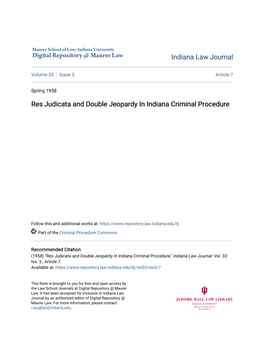 Res Judicata and Double Jeopardy in Indiana Criminal Procedure