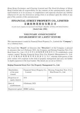 FINANCIAL STREET PROPERTY CO., LIMITED 金融街物業股份有限公司 (A Joint Stock Company Incorporated in the People’S Republic of China with Limited Liability) (Stock Code: 1502)