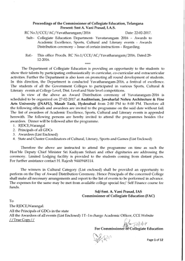 Yuvatarangam 2076 - Awards to Academic Excellence, Sports, Cultural and Literary Events - Awards Distribution Ceremony - Issue of Certain Instructions - Regarding