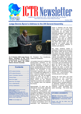 Contents Judge Dennis Byron's Address to the UN General Assembly