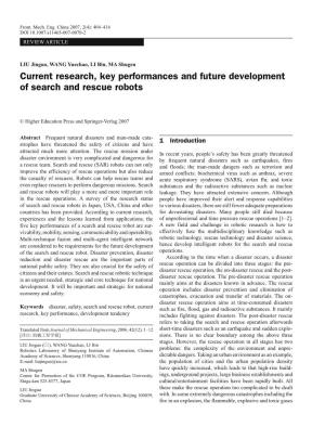 Current Research, Key Performances and Future Development of Search and Rescue Robots