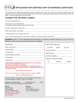 Application for Certified Copy of Marriage Certificate