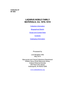 Lazarus Noble Family Materials, Ca. 1876–1919