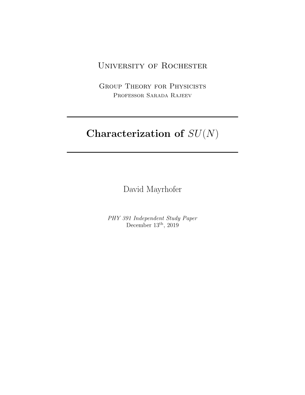 Characterization of SU(N)