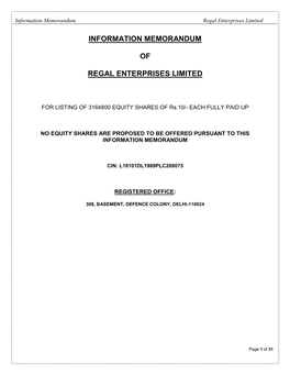 Information Memorandum of Regal Enterprises Limited