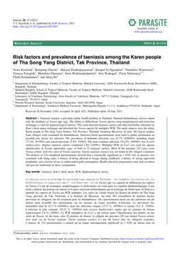 Risk Factors and Prevalence of Taeniasis Among the Karen People of Tha Song Yang District, Tak Province, Thailand