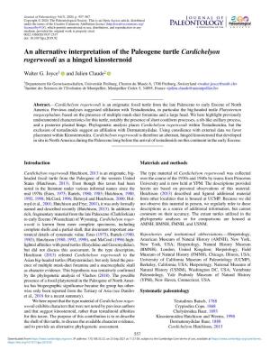 An Alternative Interpretation of the Paleogene Turtle Cardichelyon Rogerwoodi As a Hinged Kinosternoid